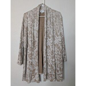 Coldwater Creek Cardigan‎ Size 1X Travel Floral Stretch Tan White Boho Artsy